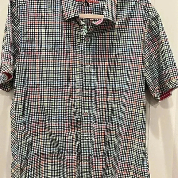 ROBERT GRAHAM PLAID SHORT SLEEVE SHIRT SIZE LARGE DATE WEDDING WORK CASUAL - Picture 1 of 5
